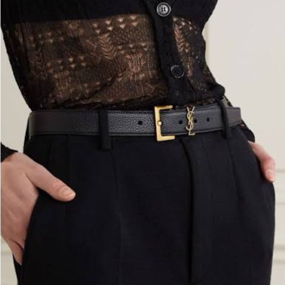 YSL Black Leather Belt with Gold Hardware